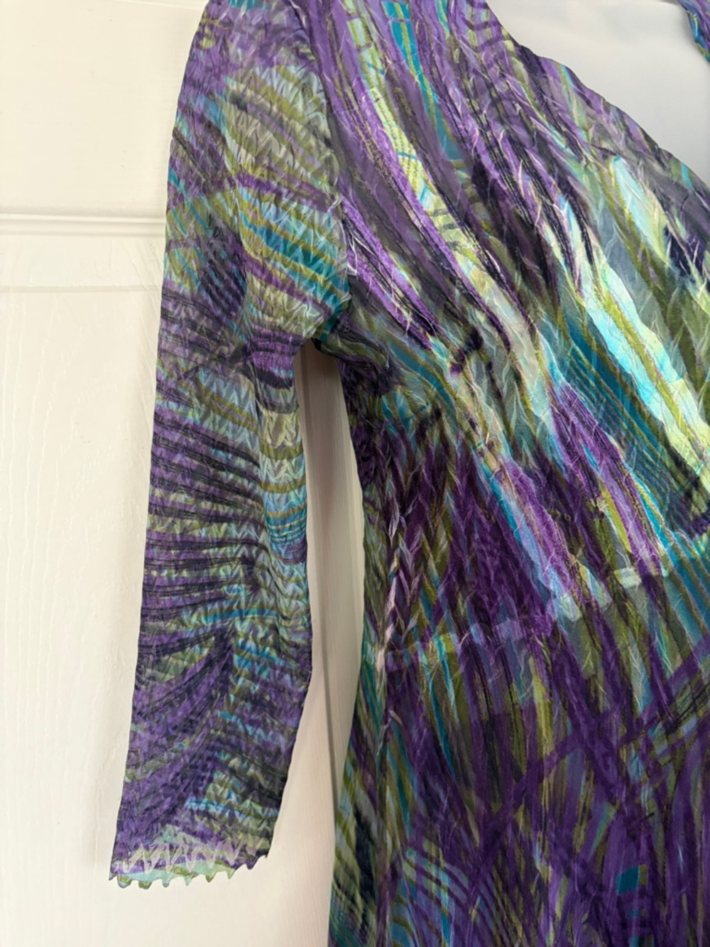Komarov Part Dress Midi 3/4 Sleeve Charmeuse Dress Purple Green size Small - Picture 3 of 16
